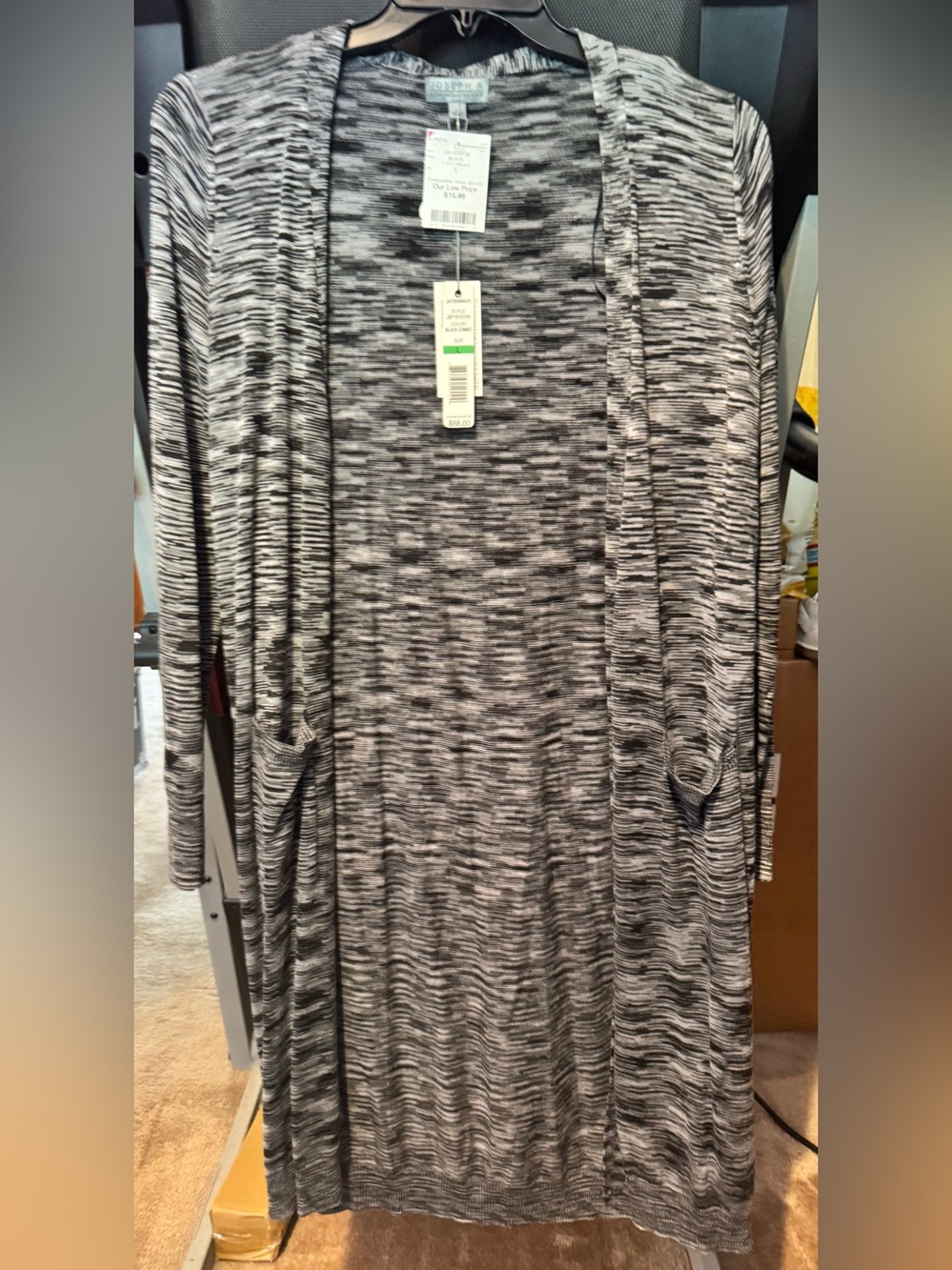 Joseph A. Space-Dye Open Front Cardigan - Black & White - NWT